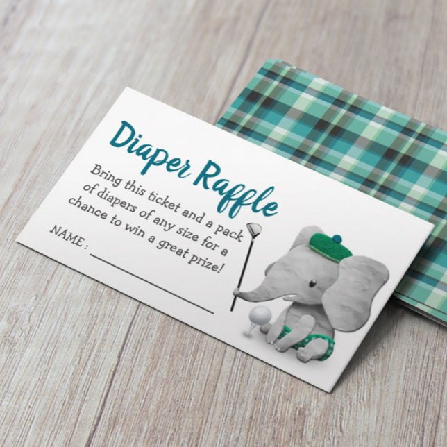 Tarjeta De Recepción Golf Boy Elephant Baby Shower Diaper Raffle (Subido por el creador)