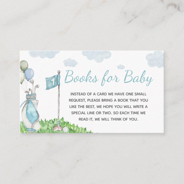 Tarjeta De Recepción Golf Un pequeño putter Baby Shower Libros para beb (Anverso)