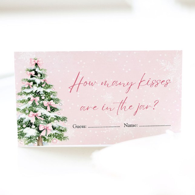 Tarjeta De Recepción Golpea a los Navidades cuántos besan el juego de B (Pink Bows Christmas How Many Kisses Baby Shower Game)