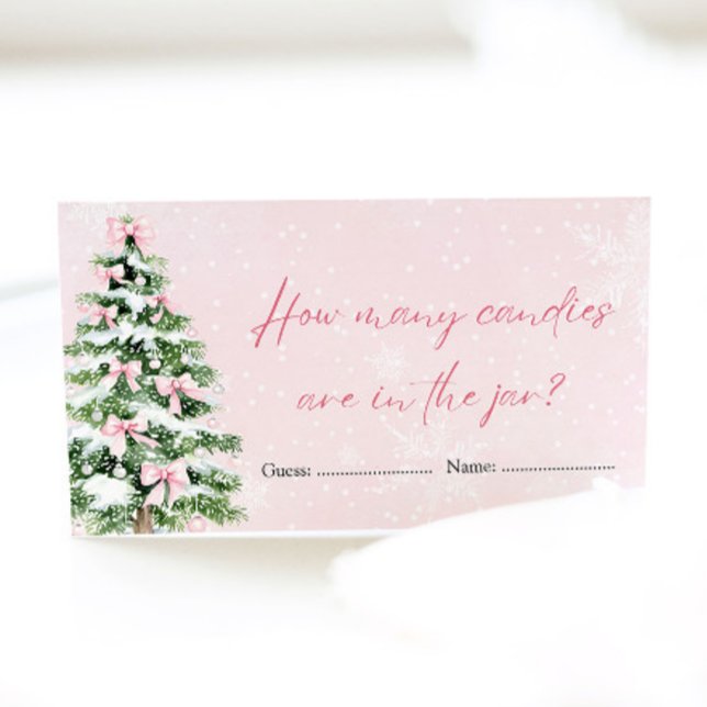Tarjeta De Recepción Golpea a los Navidades cuántos partidos de Baby Sh (Pink Bows Christmas How Many Candies Baby Shower Game)