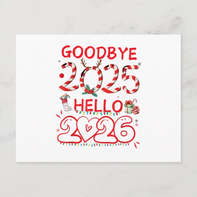 Tarjeta De Recepción Goodbye 2025 Hello 2026 Merry Christmas Happy New  (Anverso)