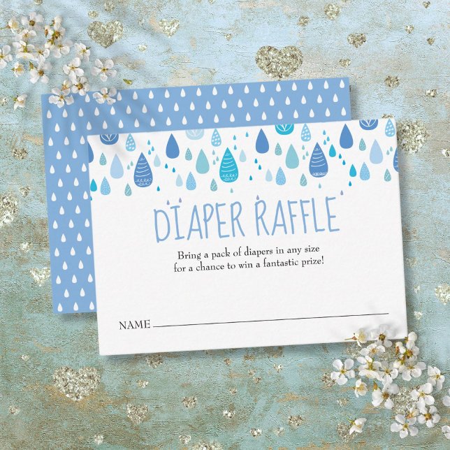Tarjeta De Recepción Gotas de lluvia azul lindo Diaper Raffle Baby Show (Cute Blue Raindrops Diaper Raffle Baby Shower Enclosure Card)