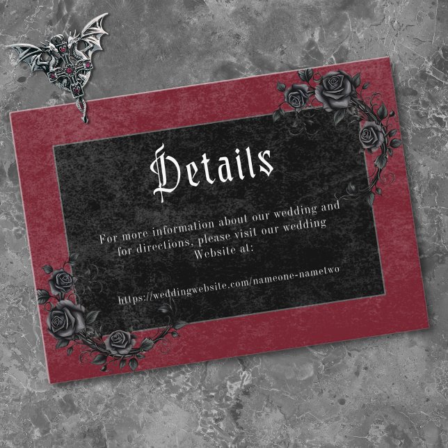 Tarjeta De Recepción Gothic Black Raven Wine Darkly Ever After Wedding (Gothic Black Raven Wine Darkly Ever After Wedding Enclosure Card)