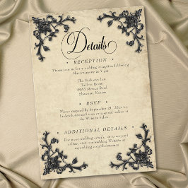 Tarjeta De Recepción Gothic Black Tan Parchment Filigree Heart Wedding