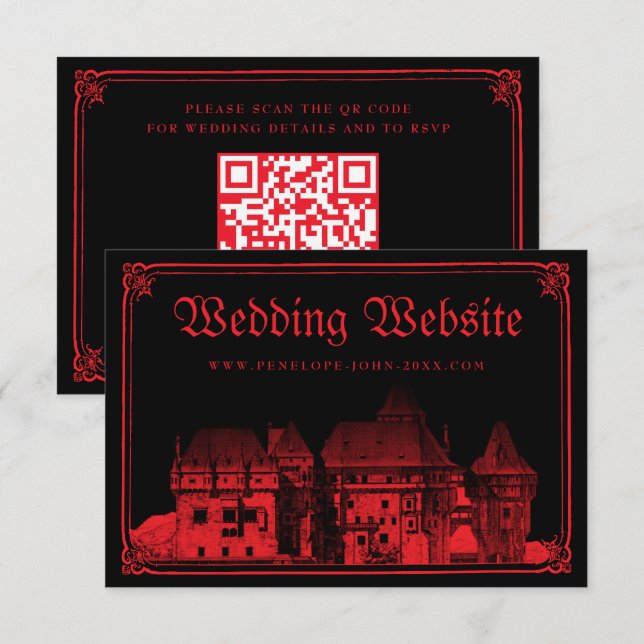 Tarjeta De Recepción Gothic Castle Border Black Red Wedding Website (Anverso / Reverso)