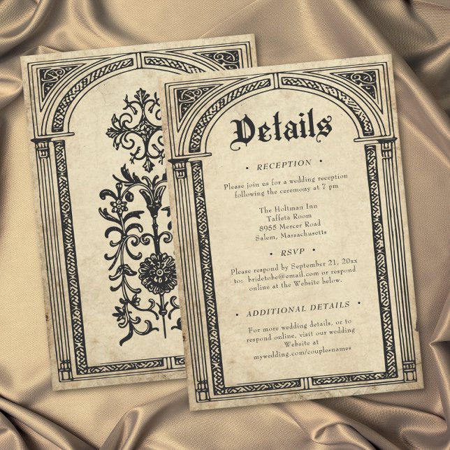 Tarjeta De Recepción Gothic Parchment Medieval Until Death Wedding (Gothic Parchment Medieval Until Death Wedding Enclosure Card)