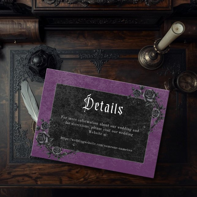 Tarjeta De Recepción Gothic Raven Purple Darkly Ever After Wedding (Subido por el creador)