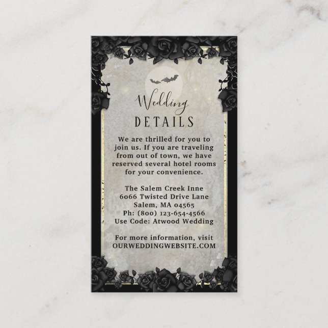 Tarjeta De Recepción Gótico Bats Halloween Elegante detalles de la boda (Anverso)