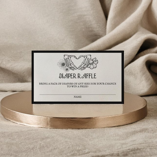 Tarjeta De Recepción Gótico Diaper Raffle Baby Shower Skull & Flowers (Subido por el creador)