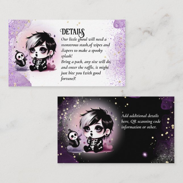 Tarjeta De Recepción Gótico Niño Bebé Ducha Morado Diaper Negro Raffle (Anverso / Reverso)