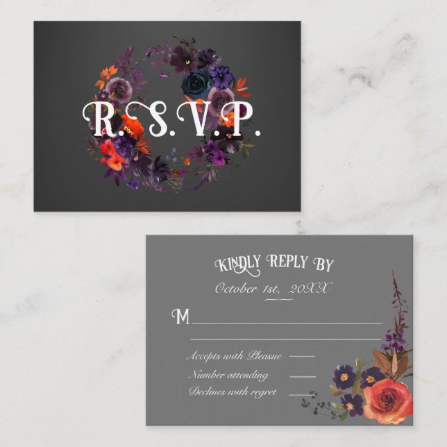 Tarjeta De Recepción Gótico oscuro Boda de Halloween RSVP (Anverso / Reverso)