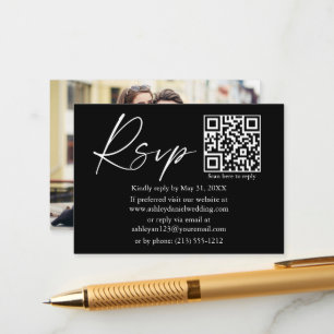 Tarjeta De Recepción Grabación de tinta caligráfica QR Boda de fotograf