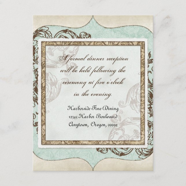 Tarjeta De Recepción Grabados de Flores con Floritura de Torbellino Ant (Anverso)