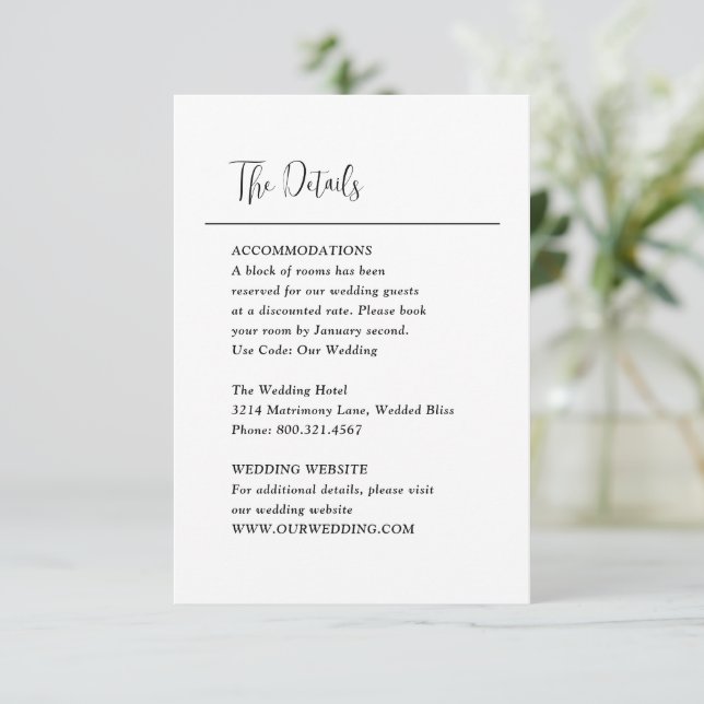 Tarjeta De Recepción Grace Black and White Modern Boda (Anverso de pie)