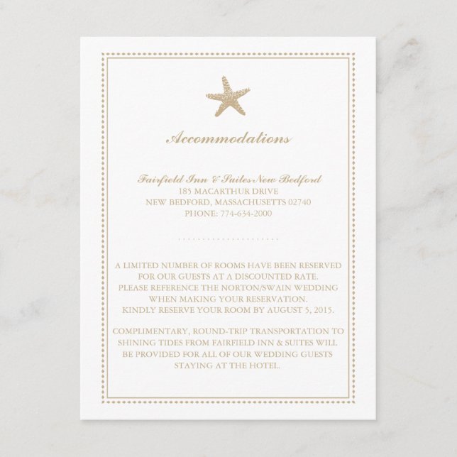 Tarjeta De Recepción Graceus Starfish | Alojamiento Boda (Anverso)