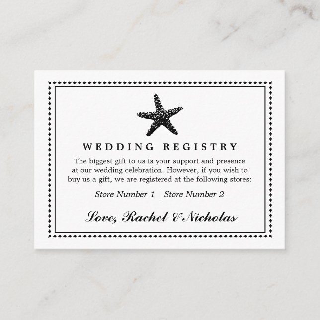 Tarjeta De Recepción Graceus Starfish Classic Black | Registro de regal (Anverso)