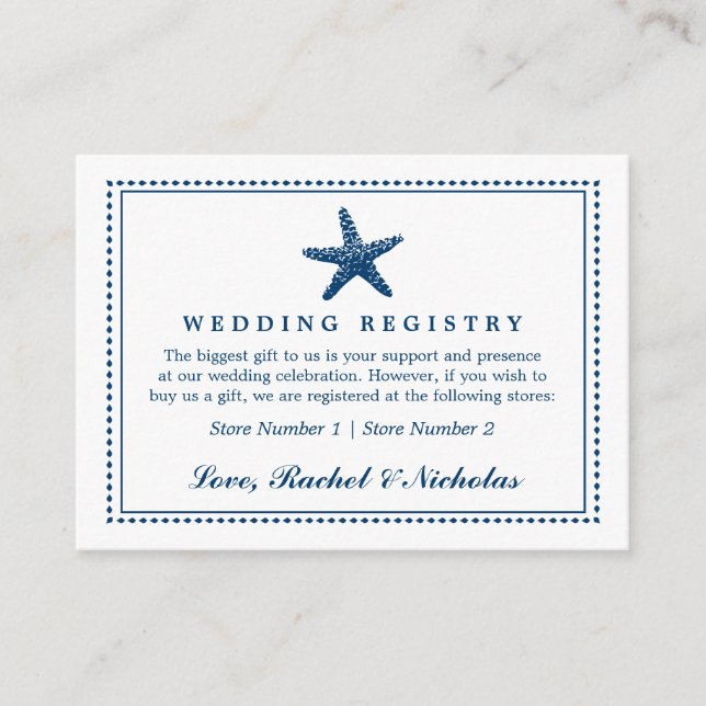 Tarjeta De Recepción Graceus Starfish | Registro de obsequios a Bodas (Anverso)