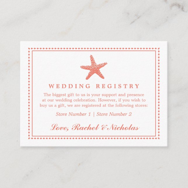 Tarjeta De Recepción Graceus Starfish | Registro de obsequios a Bodas (Anverso)