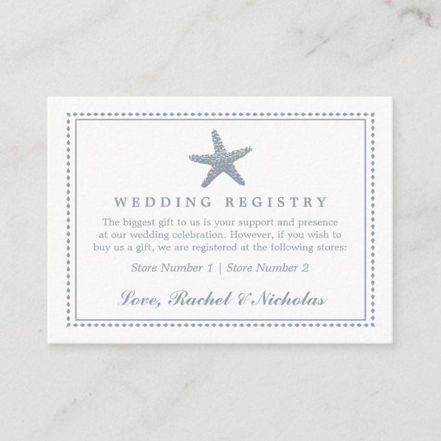 Tarjeta De Recepción Graceus Starfish | Registro de obsequios a Bodas (Anverso)