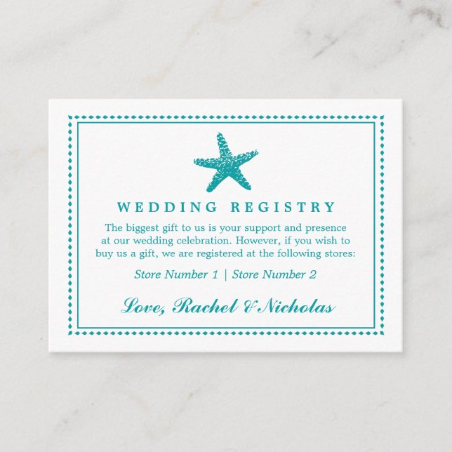 Tarjeta De Recepción Graceus Starfish | Registro de obsequios a Bodas (Anverso)