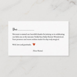 Tarjeta De Recepción Gracias! Autumn Teddy Bear Baby Shower