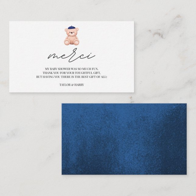 Tarjeta De Recepción Gracias Bonjour Bebe Ducha de bebé francesa (Anverso / Reverso)