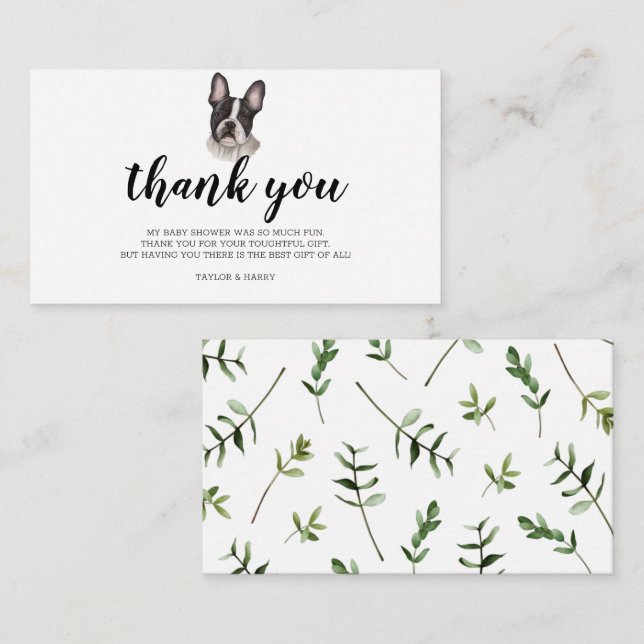 Tarjeta De Recepción Gracias Bulldog francés Frenchie Pup Baby Shower (Anverso / Reverso)