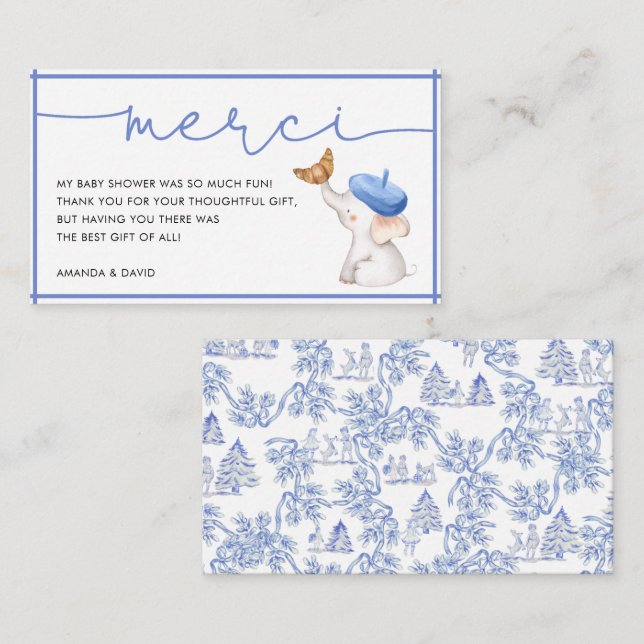 Tarjeta De Recepción Gracias por Baby Shower de French Blue Boy (Anverso / Reverso)