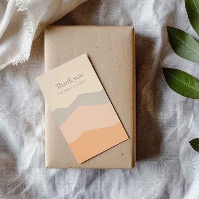 Tarjeta De Recepción Gracias por su compra de planas montañas pastel (Geometric flat pastel orange, pink grey mountains "Thank you" enclosure card with personal message.)