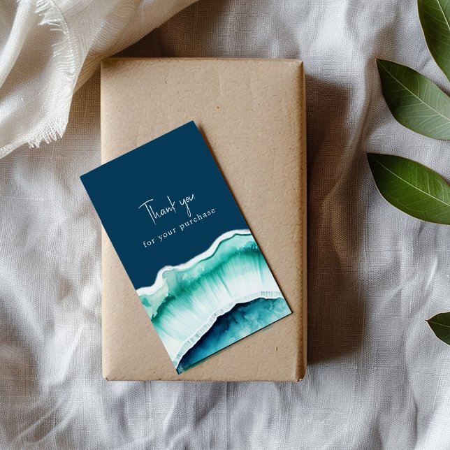 Tarjeta De Recepción Gracias por tu efecto agate azul de compra (Blue agate effect enclosure card that says "Thank you for your purchase")