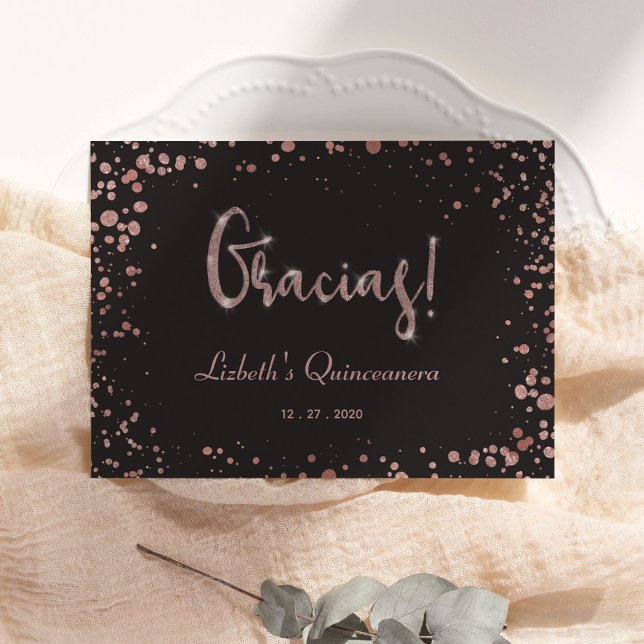 Tarjeta De Recepción Gracias Quinceanera Tarjeta, Glam de oro Rosa (Subido por el creador)