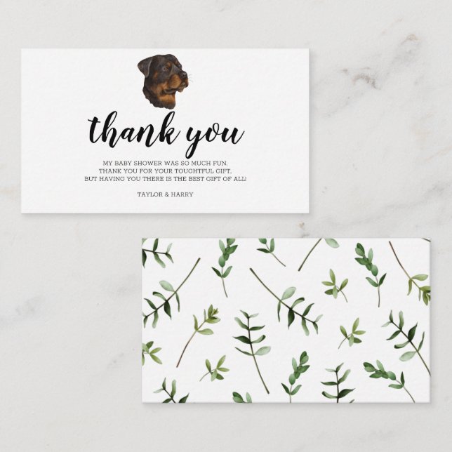 Tarjeta De Recepción Gracias Rottweiler German Puppy Baby Shower (Anverso / Reverso)