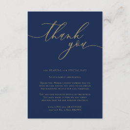Tarjeta De Recepción Gracias simple boda oro navy