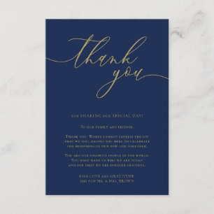 Tarjeta De Recepción Gracias simple boda oro navy