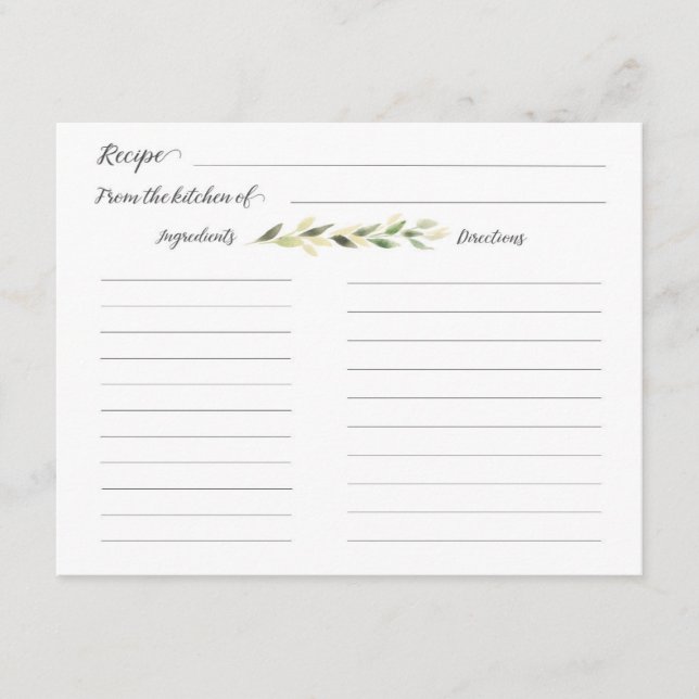 Tarjeta De Recepción Graciosa receta de vegetación para ser novia (Anverso)
