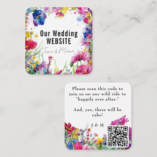 Tarjeta De Recepción Gracioso código QR + dirección de sitio web Meadow (Anverso / Reverso)