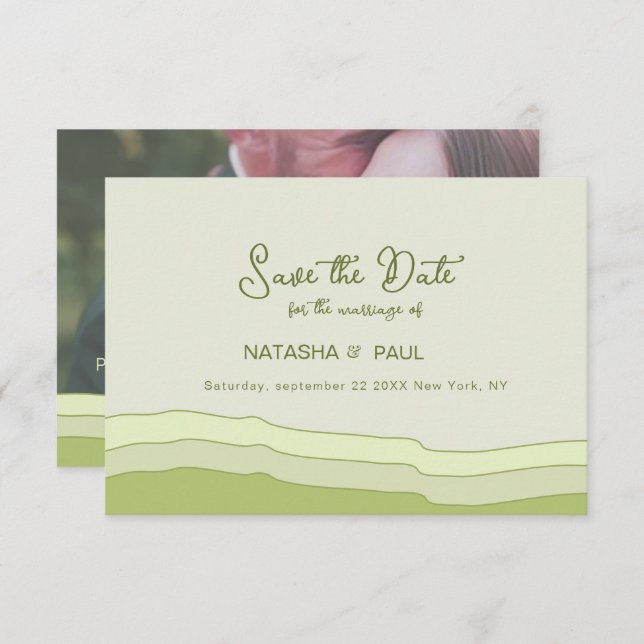 Tarjeta De Recepción Gradiente de montaña Pastel Verde Guardar fecha (Anverso / Reverso)