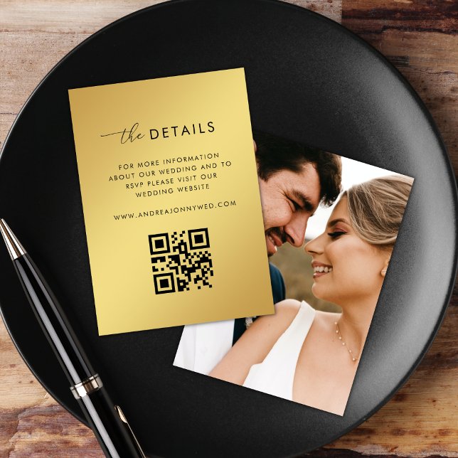 Tarjeta De Recepción Gradiente dorado Código QR Foto del Boda de detall (Subido por el creador)