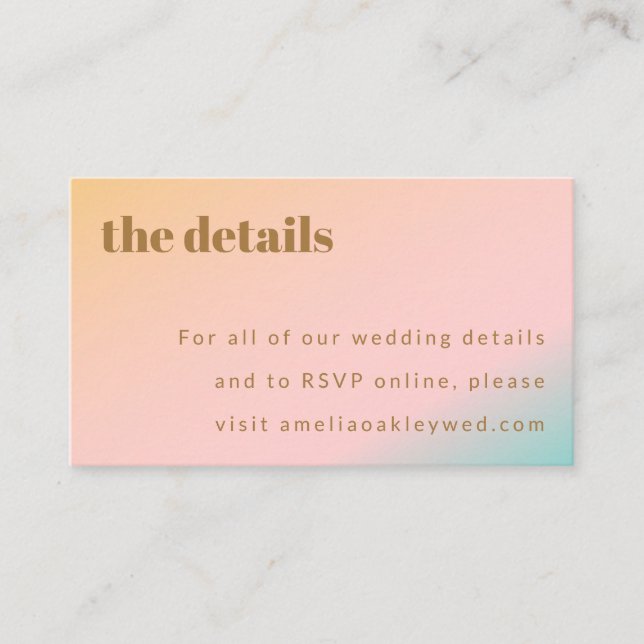 Tarjeta De Recepción Gradiente Pastel de playa retro Código QR Boda úni (Anverso)