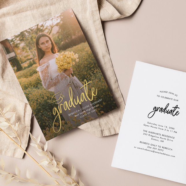 Tarjeta De Recepción Graduación 2025 Fiesta de fotografía de Open House (Graduation 2024 Script Grad Photo Party Invitation)