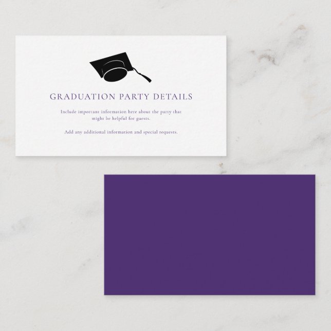 Tarjeta De Recepción Graduación 2025 Grad Cap Purple Fiesta (Anverso / Reverso)