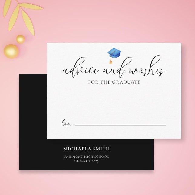 Tarjeta De Recepción Graduación azul con consejos de escritura modernos (Subido por el creador)