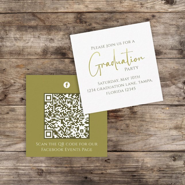 Tarjeta De Recepción Graduación Caligrafía de oro Código QR Medios soci (Subido por el creador)