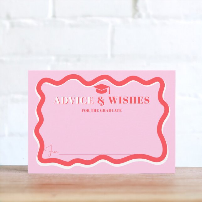 Tarjeta De Recepción Graduación del consejo ondulado de la curva rosa r (Retro pink curve squiggle wavy advice graduation enclosure card)