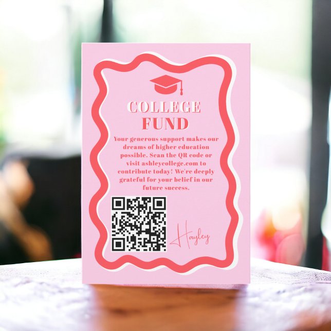 Tarjeta De Recepción Graduación del fondo ondulado de la curva rosa ret (Retro pink curve squiggle wavy fund graduation enclosure card)