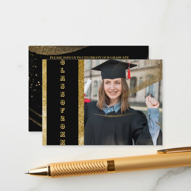 Tarjeta De Recepción graduación elegante (Anverso/Reverso In Situ)