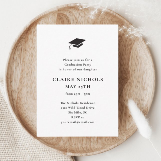 Tarjeta De Recepción Graduación vertical de fotos moderna (Simple black and white graduation invitation enclosure cards.)