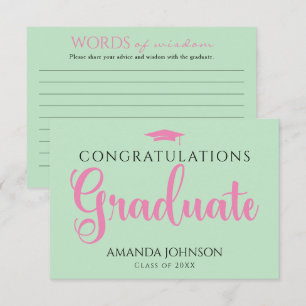 Tarjeta De Recepción Graduados de color rosa verde palabras de graduaci