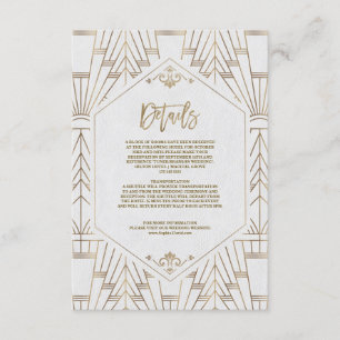 Tarjeta De Recepción Gran Gatsby de oro blanco real Boda
