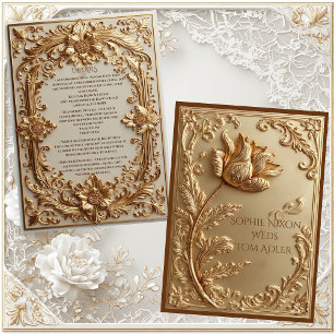 Tarjeta De Recepción Grandiosidad Barroca Ornamentada en Oro Motivos Fl